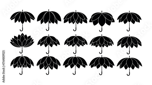 Umbrella pattern : An array of umbrella, each intricately designed, creating a captivating visual symphony of form and function. This image embodies the essence of shelter, protection.