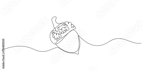  One line art acorn. Single line art. Nature illustration for design, Acorn. Vector illustration.