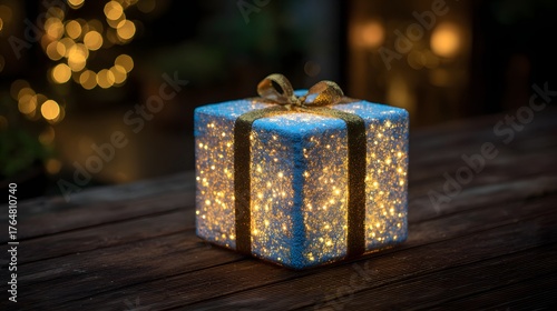 Gift box with glowing magical light inside holiday concept