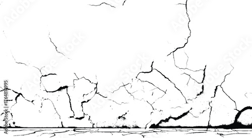 Chaotic Black Crack on Minimalist White Background. Chaotic Black Crack on Minimalist White Background 