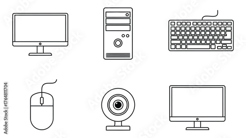 Collection of computer hardware icons for digital projects and technology themes silhouette