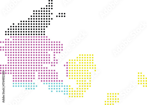 Dot Abstract Map: An abstract representation of a map created from colorful dots. the digital image gives off a modern and conceptual vibe, with each dot contributing to a unique visual and aesthetic