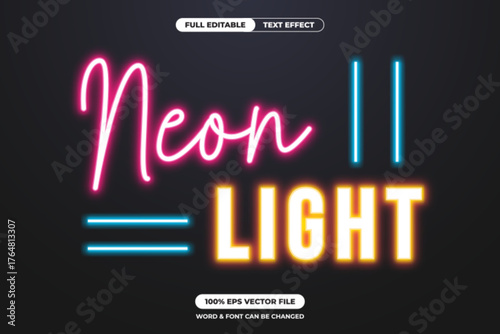Vibrant Neon Light Text Effect Template with Editable Pink Script and Yellow Bold Styles on Dark Background