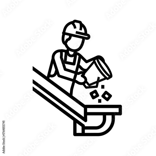 Gutter cleaning worker pouring debris from bucket