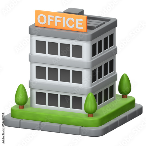 Multi story customs office building 3D Icon Illustration. Low Poly Style