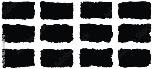 agged rectangle. Set of Paper torn, jagged edge rectangle shape. Rough edge rectangle frame. Rectangle torn paper shape. Headline, calligraphy border, isolated grunge header background. 