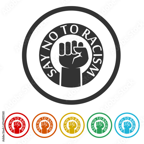 Say no to racism icon. Set icons in color circle buttons