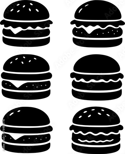 6 burger illustrations, silhouette version