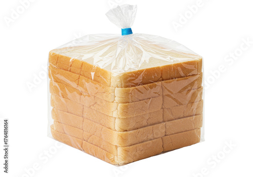 Loaf of sliced bread in plastic bag isolated, pre-sliced sandwich bread for breakfast and lunch preparation