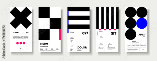 A collection of minimalist posters with geometric backgrounds and clean typography. The versatile vector patterns are perfect for posters,labels, and backgrounds with excellent text legibility.