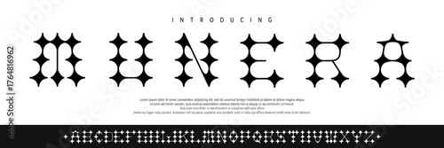 Munera font. A thorny Bold Alphabet war or gladiator style Typeface, Vector Illustration sharp like a battle robe or metal underground logo band