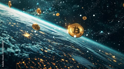 Crypto Currency Beyond Boundaries: A visually stunning depiction of digital currency transcending the terrestrial realm, showcasing its far-reaching potential and global influence.