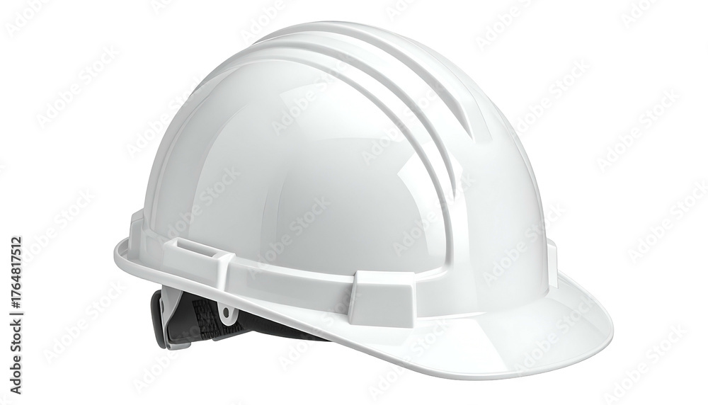 Fototapeta premium A glossy, bright white hard hat, angled slightly, against a black background