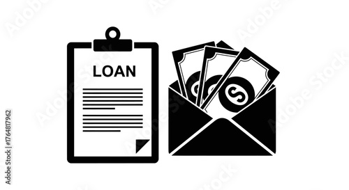 Loan application form with money in an envelope black and white
