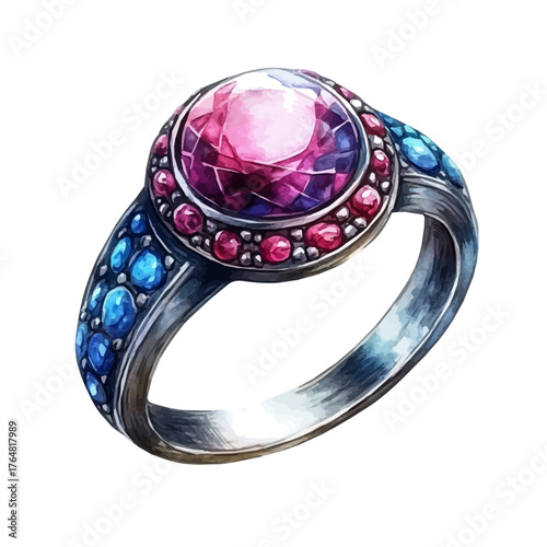 Wizard Ring, watercolor drawing vector, isolated on a white background.