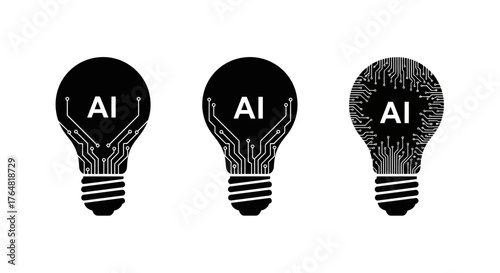 Artificial intelligence concepts illustrated with glowing lightbulb circuit designs