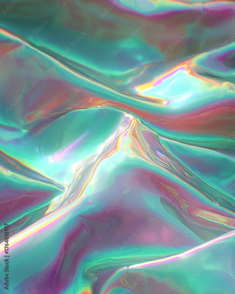 Fototapeta premium A stunning holographic liquid surface that shimmers with an iridescent glow, perfect for digital artwork and creative projects.