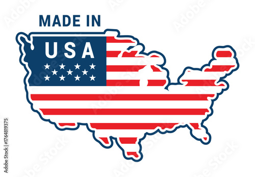 The Made in USA badge features a map of the United States with the red and white stripes of the American flag, symbolizing local manufacturing.