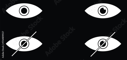 Hide and show password icons. Flat and linear. Different vector eye icons