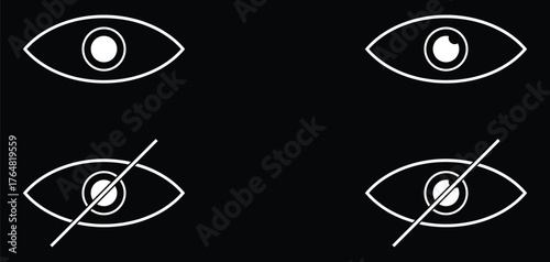 Hide and show password icons. Flat and linear. Different vector eye icons