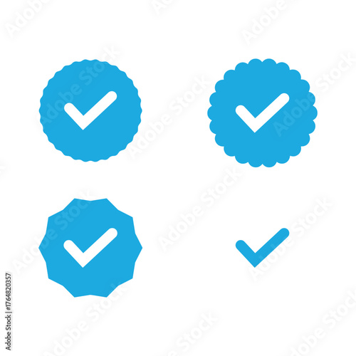 Blue Verified badge icon set. Set of check mark icons. Blue tick social media