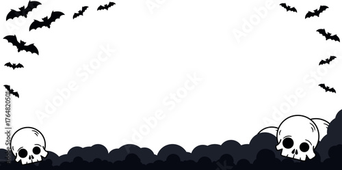 Vector Halloween background with bats nad skulls  holiday design.