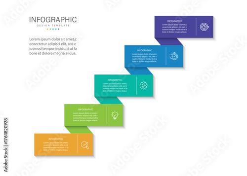 Business infographic template. 5 Step timeline journey. Process diagram, Infographic elements vector illustration.	