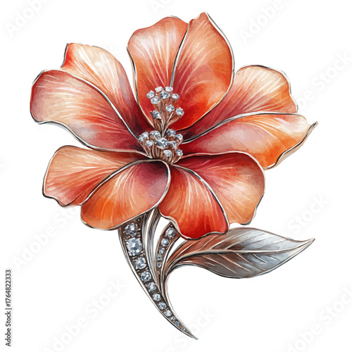 watercolor of Vintage Brooch, vector, isolated on a white background.