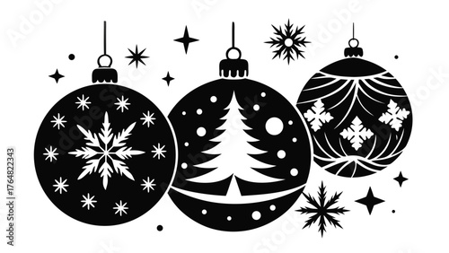 Classic black and white christmas ornament ball silhouette with festive holiday design elements