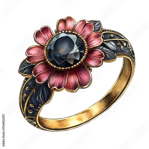 Victorian Ring, watercolor clipart vector, isolated on a white background.