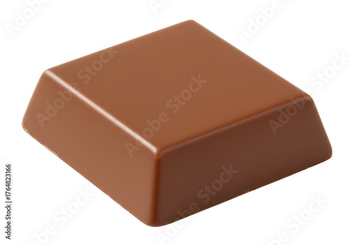Milk chocolate square isolated on transparent background, sweet candy treat for dessert and confectionery use