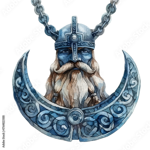 watercolor of Viking Pendant, vector, isolated on a white background.