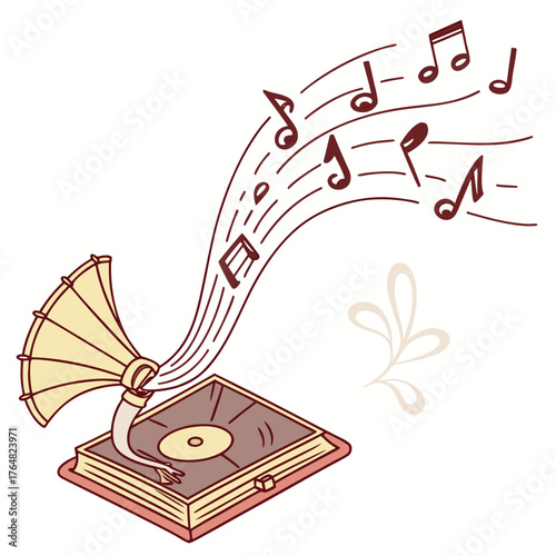 vintage gramophone with music notes