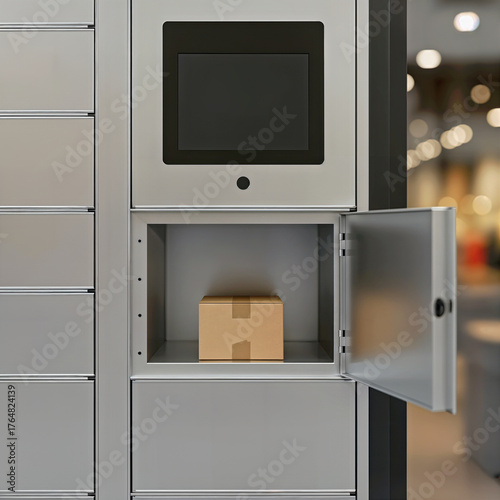 Smart Parcel Locker with Open Compartment and Package Inside