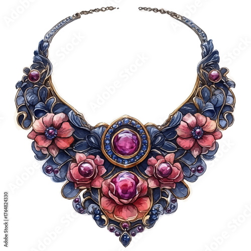 Victorian Necklace, watercolor vector, isolated on a white background.