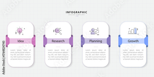 Business infographic template. 4 Step timeline journey. Process diagram, 4 options on white background, Infograph elements vector illustration.