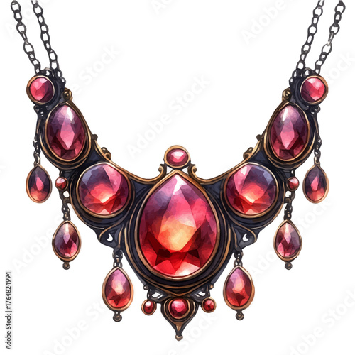 watercolor vector of Victorian Necklace, isolated on a white background.