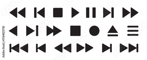 Media player icons. Play and pause buttons icon set. Play, Pause, Stop, and Navigation Buttons. Vector eps 10
