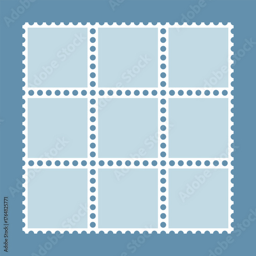 Nine Blue Perforated Square Postage Stamps