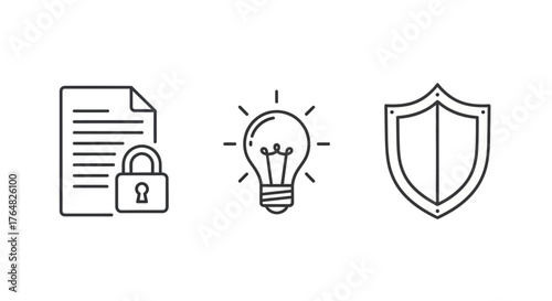 Simple Outline Icon of a Protective Shield with a Classic Design.