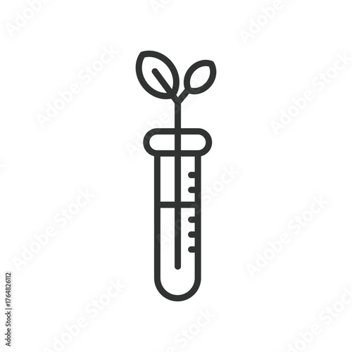 Test tube with plant icon in line design. test tube, plant, biology, laboratory, science, research, nature, eco on white background vector. Test tube with plant editable stroke icon