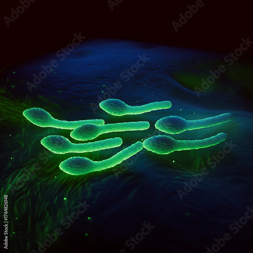Clostridium Tetani Bacterium Microscopic 3D Render