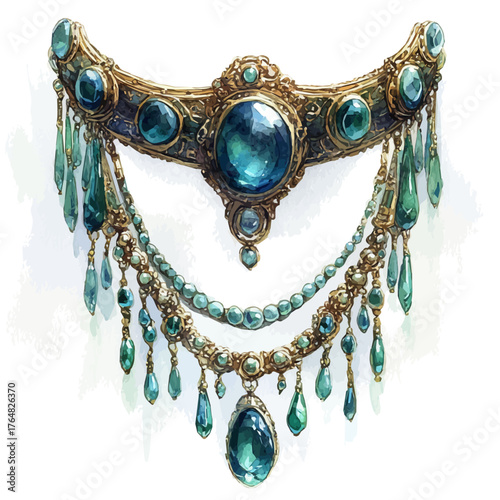 Victorian Necklace, watercolor vector, isolated on a white background.