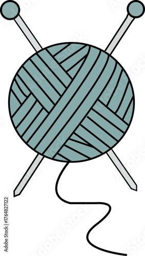 Ball of yarn with crossed knitting needles