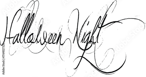 Halloween night text with elegant black calligraphy script