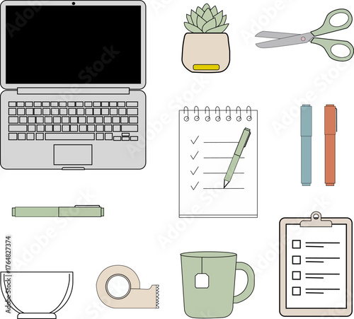 Office elements isolated. Workday essentials collection