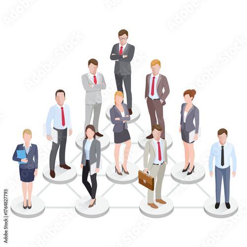 Diverse professional team collaborating effectively, showcasing strong business hierarchy and interconnected strategy for ultimate corporate success and innovation.