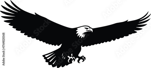 eagle soaring with wide spread wings and sharp beak silhouette