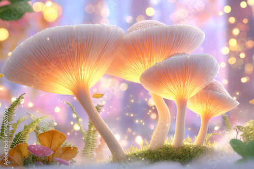 Enchanting glowing mushrooms in a magical forest setting