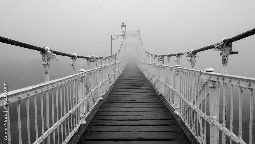 Obraz premium Bridge with a foggy sky in the background. The bridge is made of metal and wood